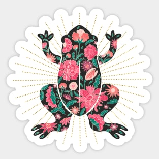 Vintage floral frog silhouette - pink and black Sticker